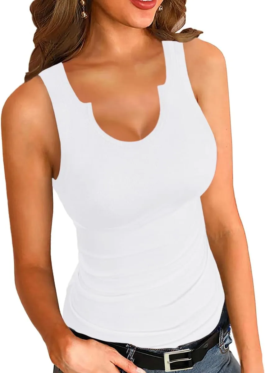 Afibi Womens Tops V Neck Summer Tank Tops Casual Slim Fitted Tshirt Ribbed Basic Tee Tops