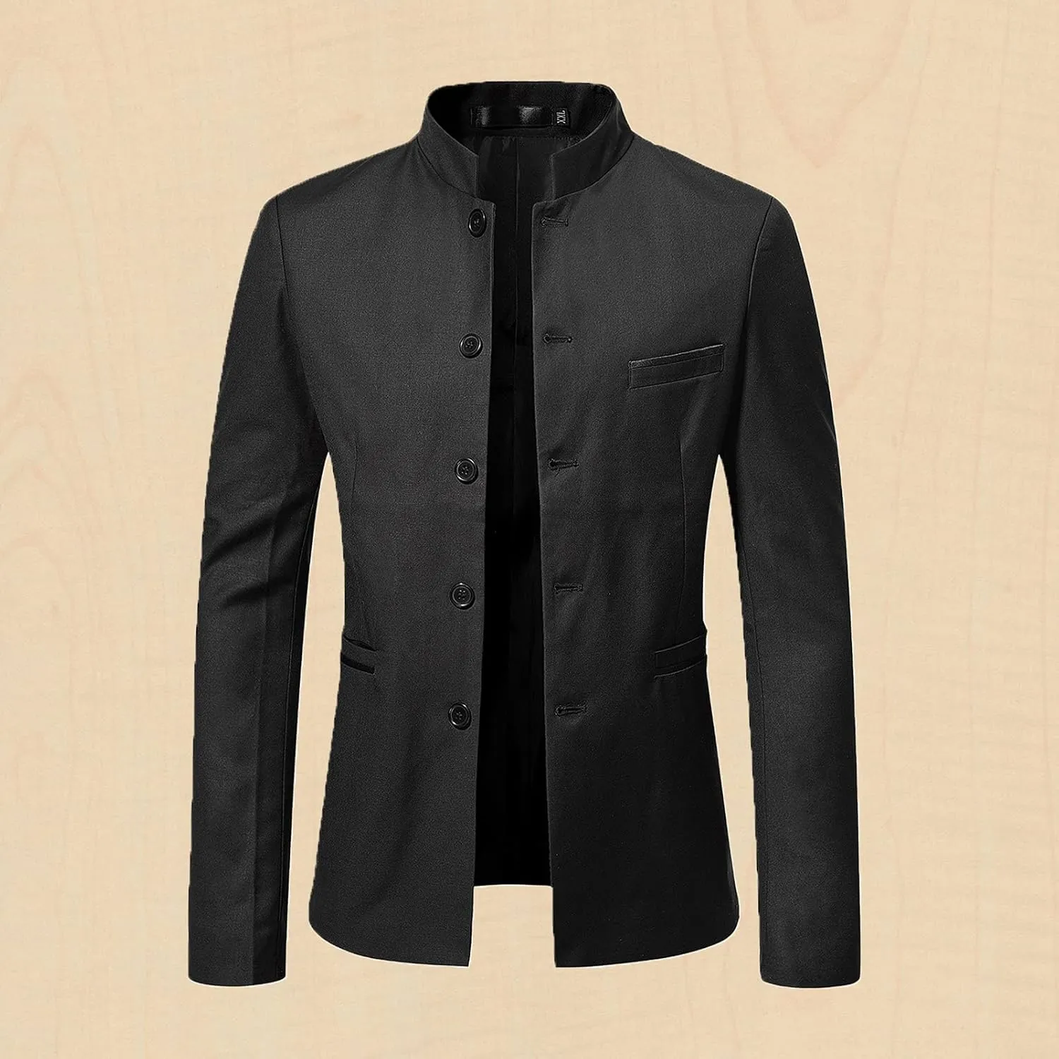 Akklian Men's Chinese Tunic Suits Mandarin Collar Formal Jacket Slim-Fit Front Button Blazer Traditional Uniform Dress Shirt
