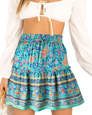 Alelly Women's Summer Cute High Waist Ruffle Skirt Floral Print Swing Beach Mini Skirt