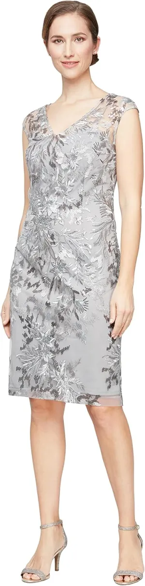 Alex Evenings Women's Knee Length V Neck Cocktail, Mother of The Bride Dress (Petite & Regular Sizes)