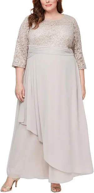 Alex Evenings Women's Long Lace Top Mother of The Bride Dress with Empire Waist (Plus Size)