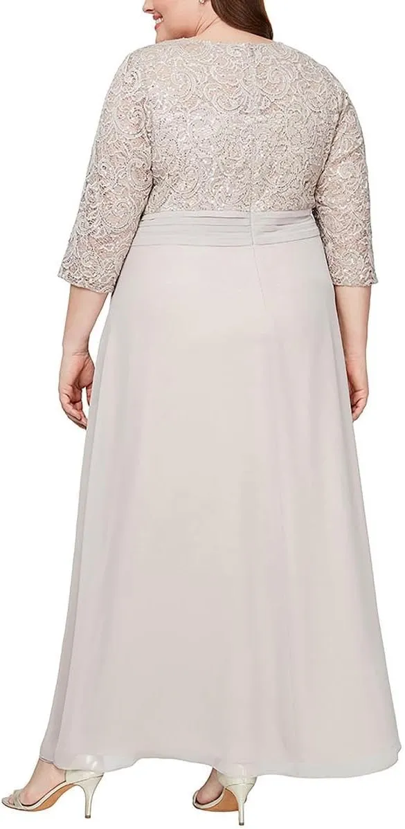 Alex Evenings Women's Long Lace Top Mother of The Bride Dress with Empire Waist (Plus Size)