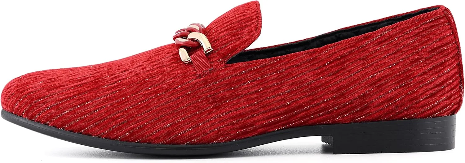 Amali Fay Velvet Men??s Slip-On Shoes with Gold Chain Ornament Dress Shoes for Men Velvet Formal Loafers for Men The Original Smoking Men Tuxedo Dress Shoes