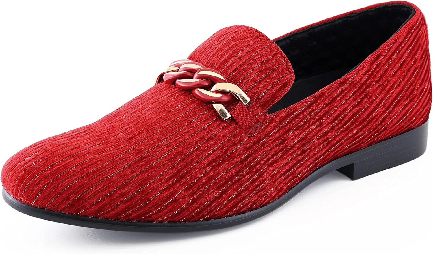 Amali Fay Velvet Men??s Slip-On Shoes with Gold Chain Ornament Dress Shoes for Men Velvet Formal Loafers for Men The Original Smoking Men Tuxedo Dress Shoes