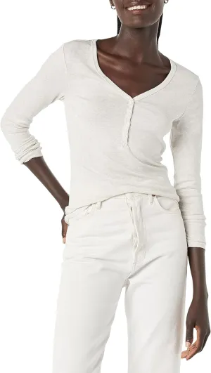Amazon Essentials Women's Ribbed Knit Long Sleeve Henley Slim Fit T-Shirt