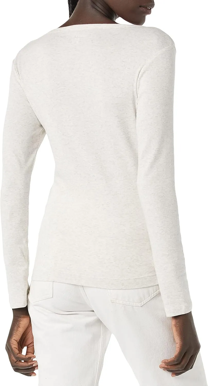Amazon Essentials Women's Ribbed Knit Long Sleeve Henley Slim Fit T-Shirt