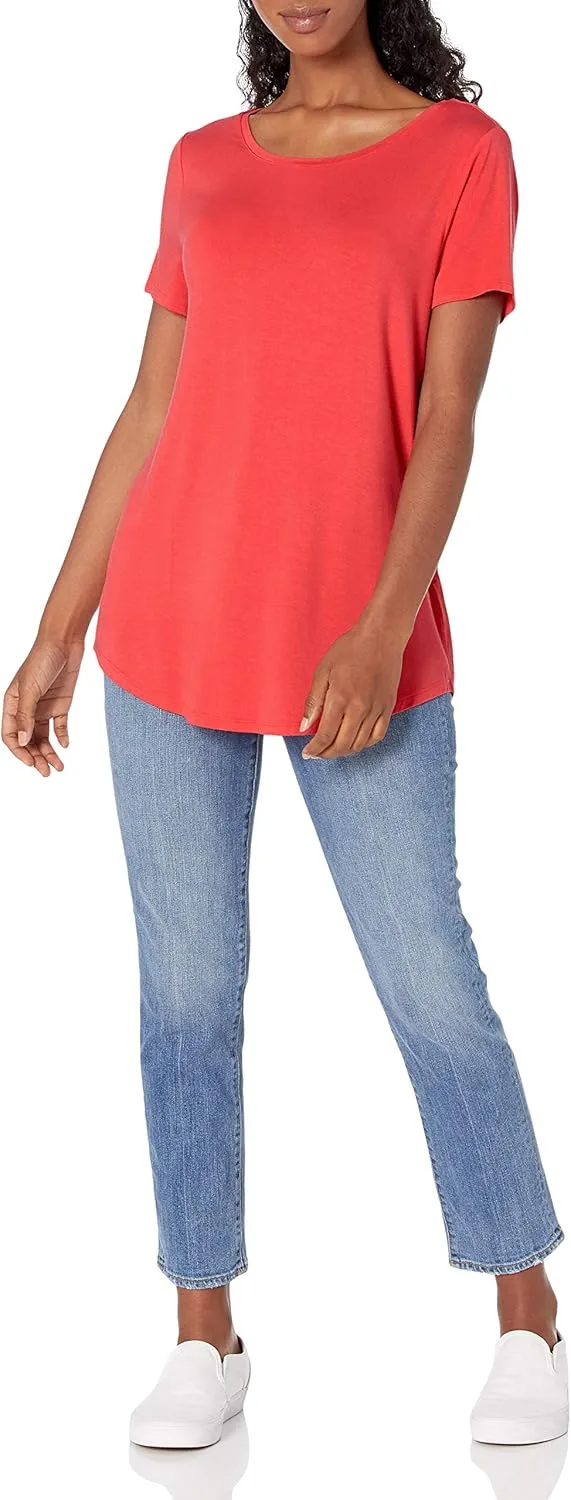 Amazon Essentials Women's Short-Sleeve Scoopneck Tunic, Pack of 2