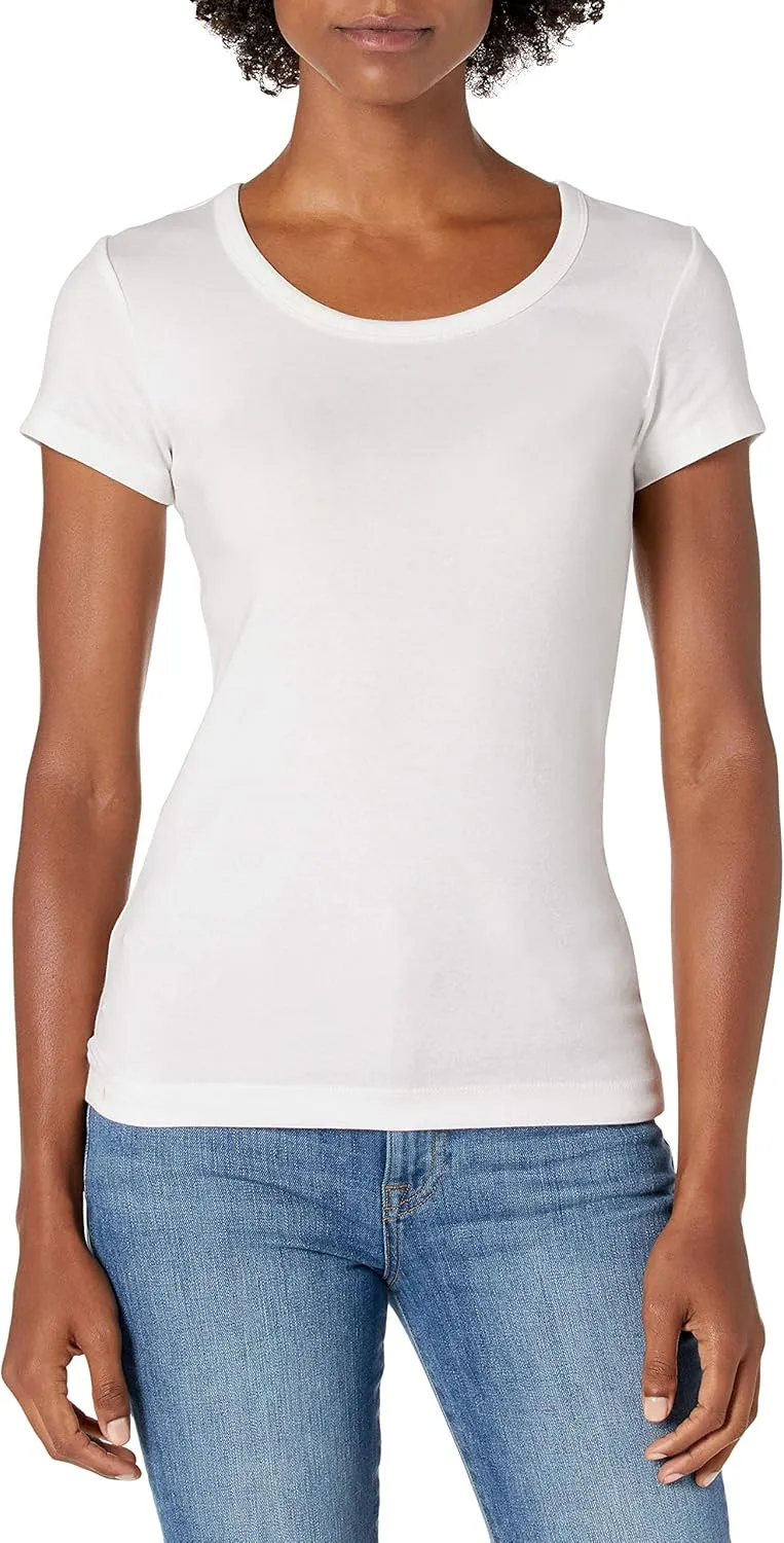 Amazon Essentials Women's Slim-Fit Cap-Sleeve Scoop Neck T-Shirt, Pack of 2