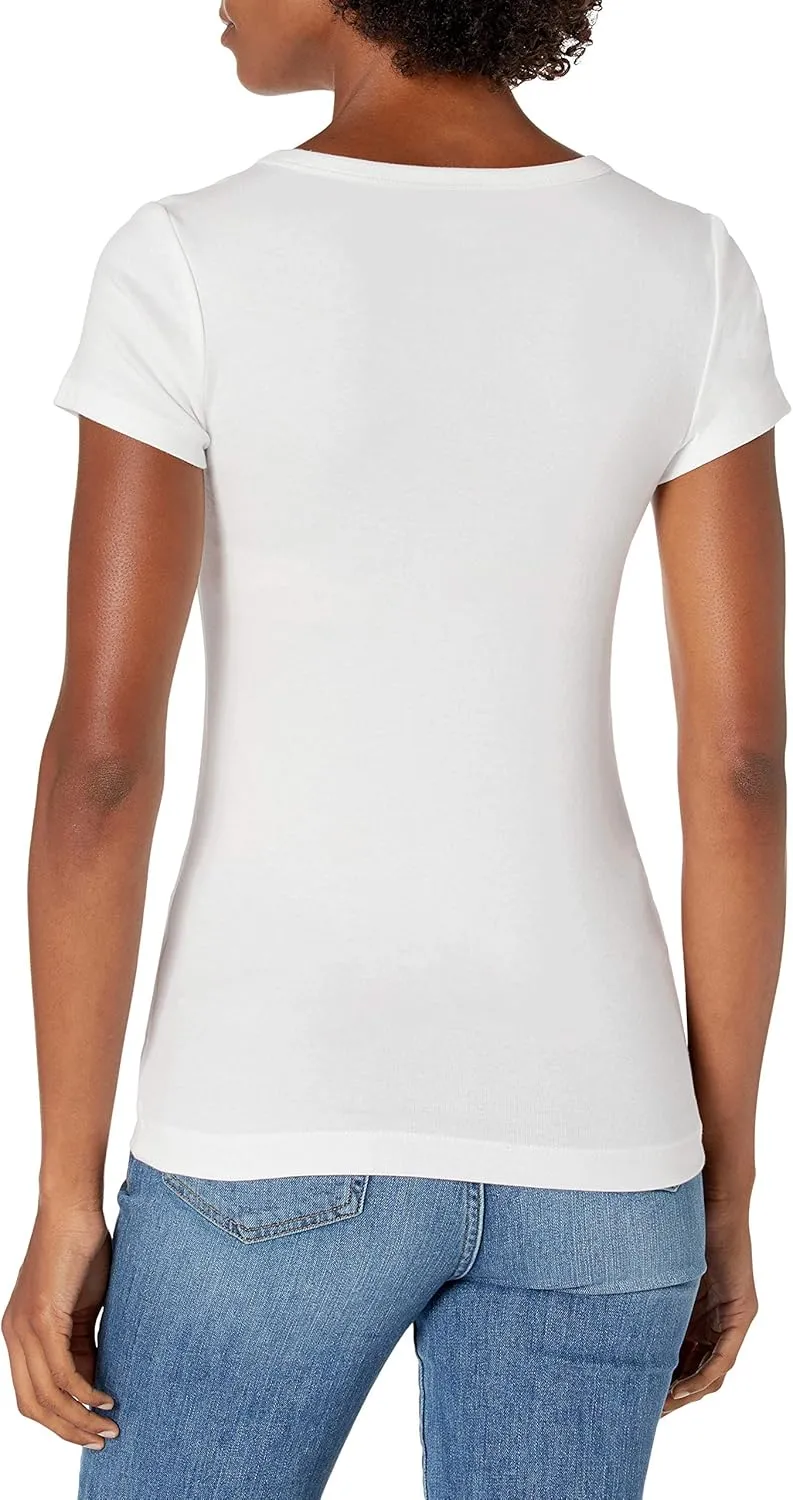 Amazon Essentials Women's Slim-Fit Cap-Sleeve Scoop Neck T-Shirt, Pack of 2
