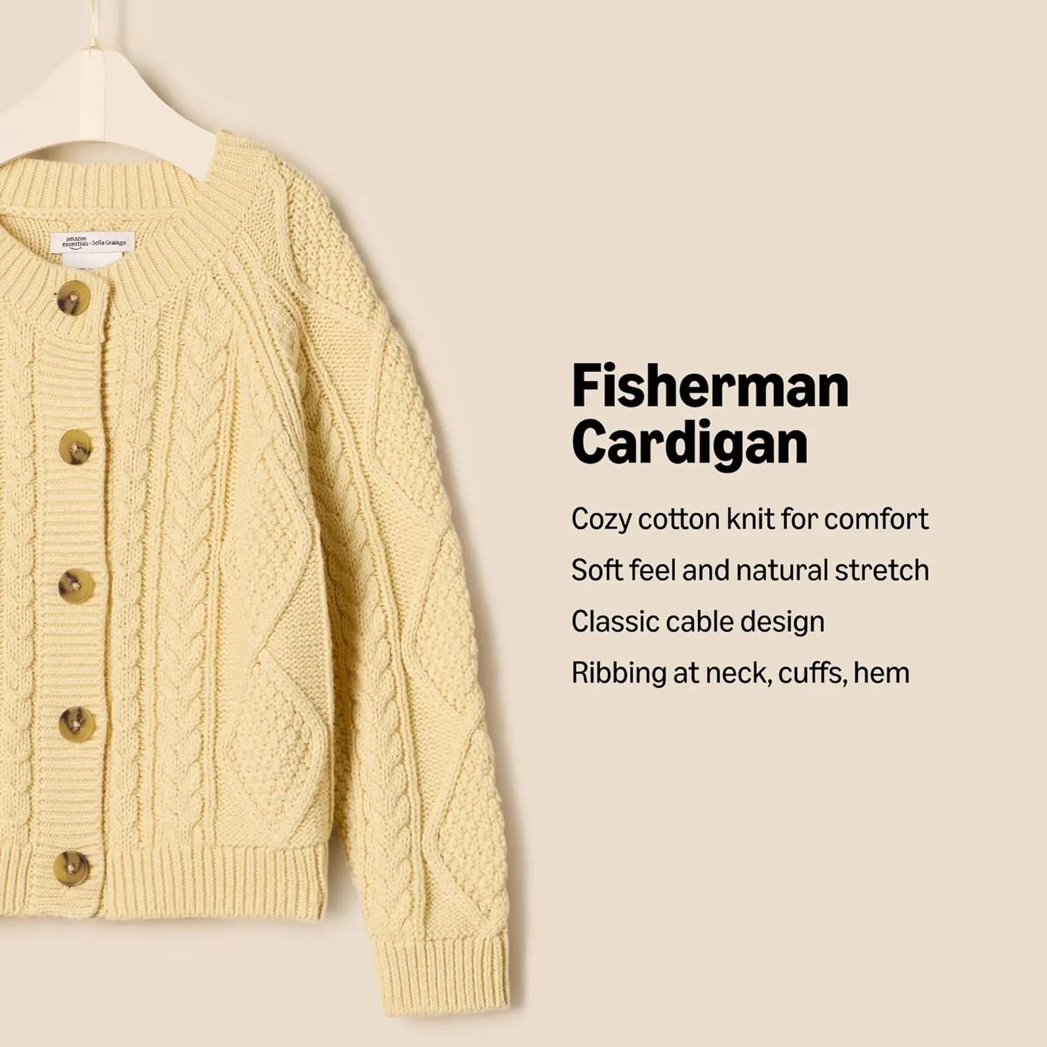 Amazon Essentials x Sofia Grainge Unisex Toddlers and Babies' Fisherman Cardigan Sweater