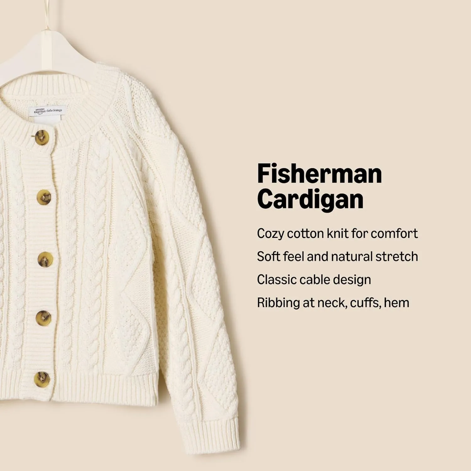 Amazon Essentials x Sofia Grainge Unisex Toddlers and Babies' Fisherman Cardigan Sweater