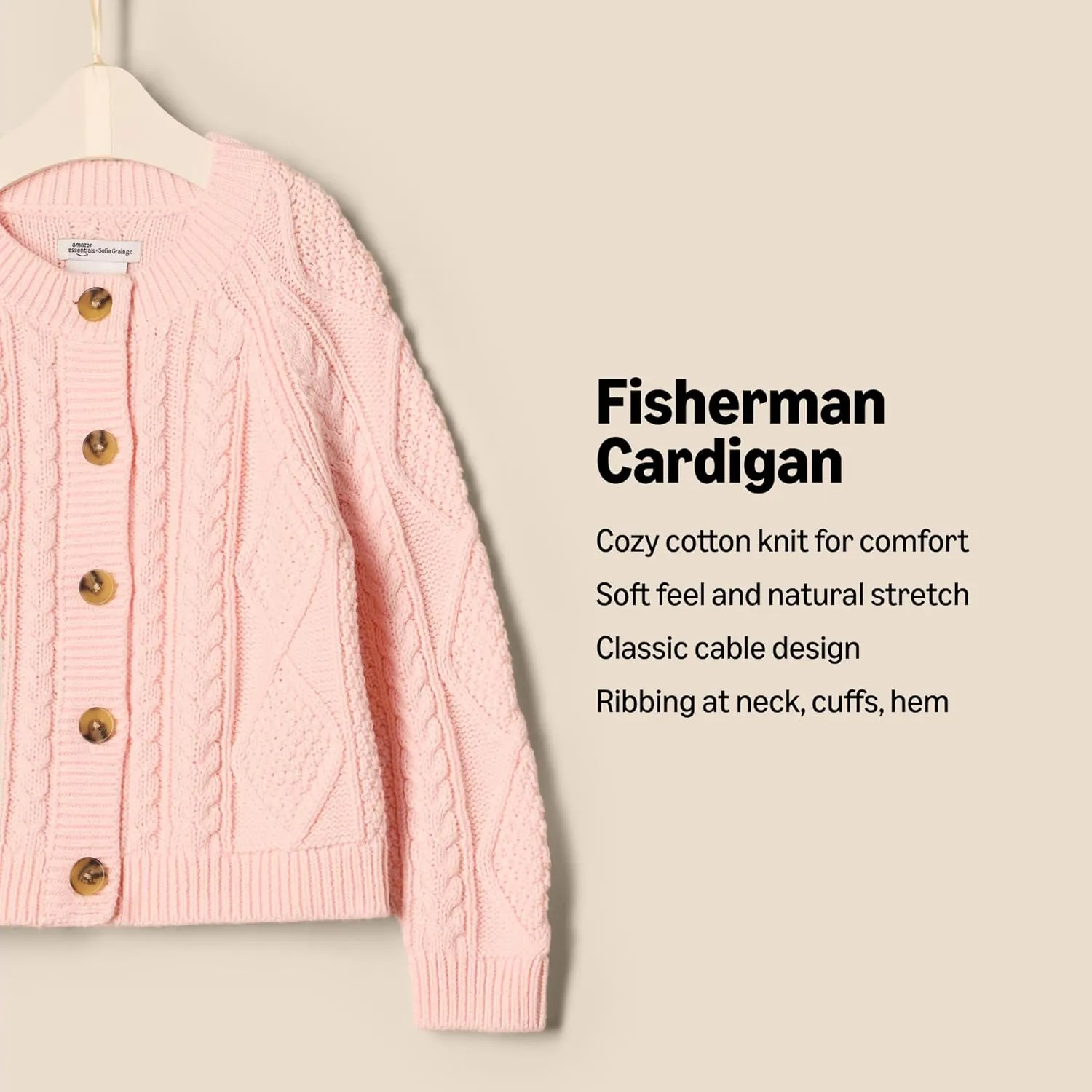 Amazon Essentials x Sofia Grainge Unisex Toddlers and Babies' Fisherman Cardigan Sweater