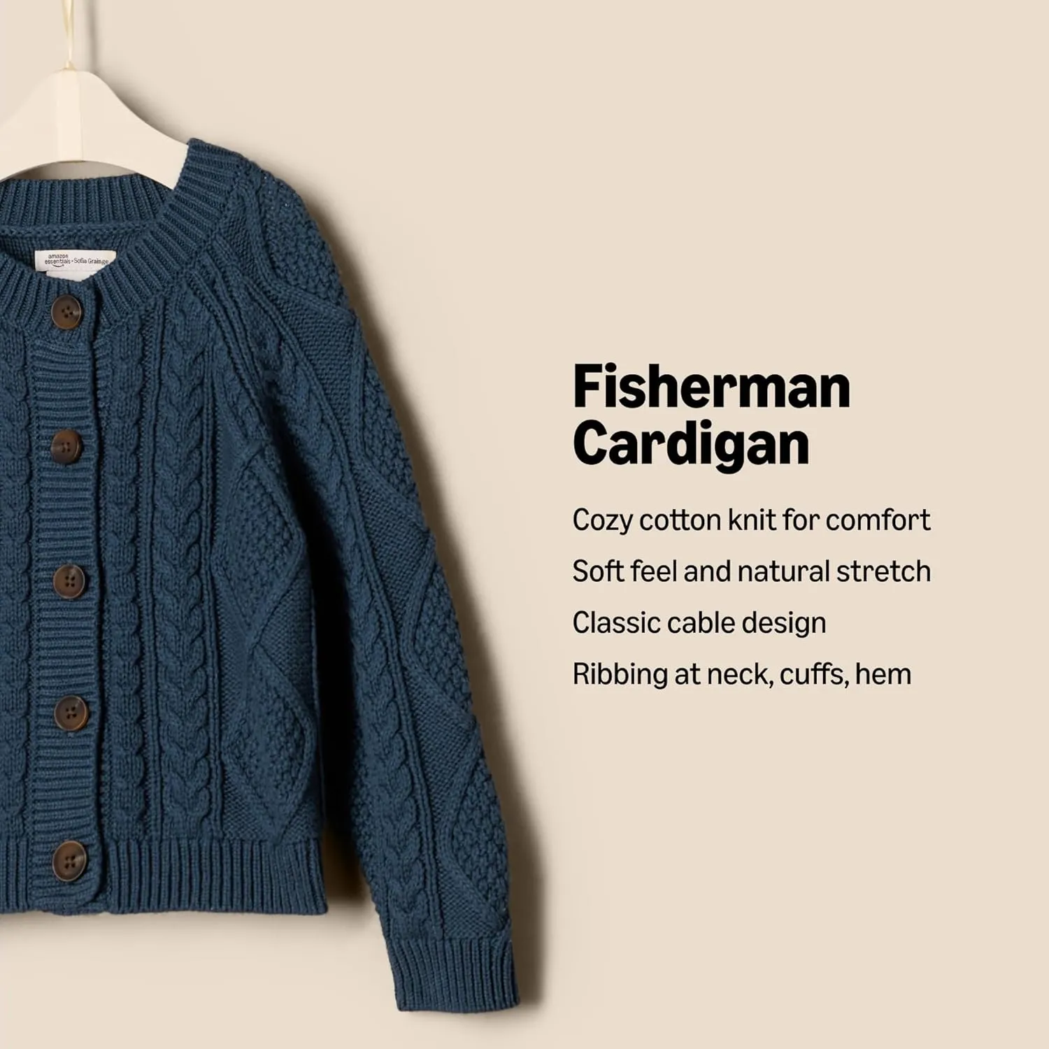 Amazon Essentials x Sofia Grainge Unisex Toddlers and Babies' Fisherman Cardigan Sweater