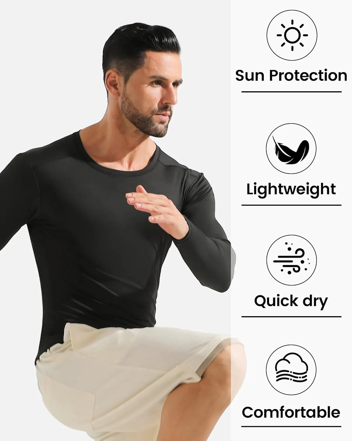 Angel season Men's Rash Guard Shirts UPF 50  Long Sleeve Swim Shirts Quick Dry UV Sun Protection Lightweight