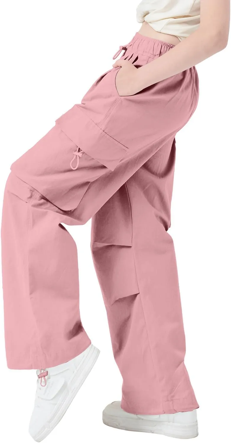AOWKULAE Girls & Womens Drawstring Crago Pants Casual High Waist Wide Leg Pants Kids 5Years - Women XXL