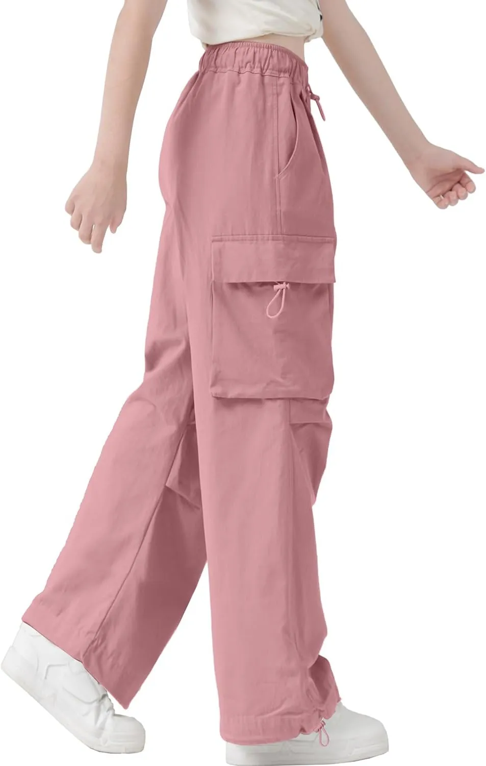 AOWKULAE Girls & Womens Drawstring Crago Pants Casual High Waist Wide Leg Pants Kids 5Years - Women XXL