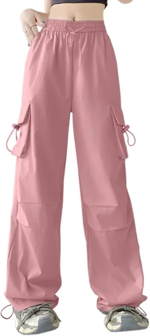 AOWKULAE Girls & Womens Drawstring Crago Pants Casual High Waist Wide Leg Pants Kids 5Years - Women XXL
