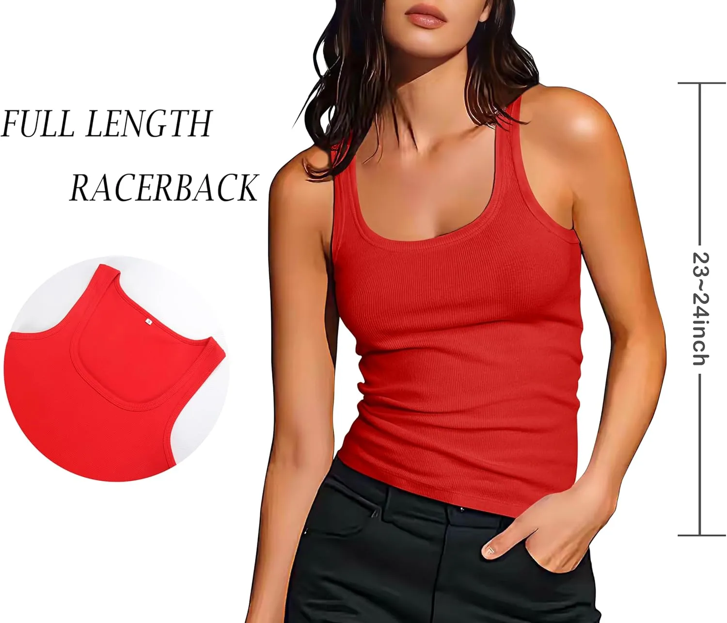 Artfish Women Sleeveless Ribbed Fitted Scoop Neck Full Length Racerback Basic Tank Tops