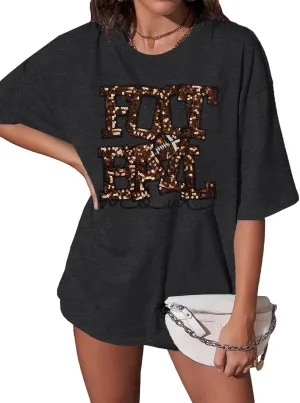 ASTANFY Game Day Shirts Oversized Tshirts: Football Shirts for Women Sequin Shirt Fall Graphic Tees Short Sleeve Tops
