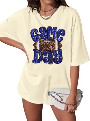 ASTANFY Game Day Shirts Oversized Tshirts: Football Shirts for Women Sequin Shirt Fall Graphic Tees Short Sleeve Tops