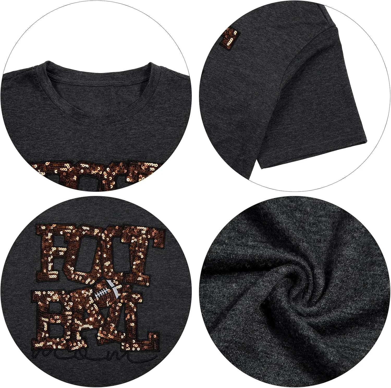 ASTANFY Game Day Shirts Oversized Tshirts: Football Shirts for Women Sequin Shirt Fall Graphic Tees Short Sleeve Tops