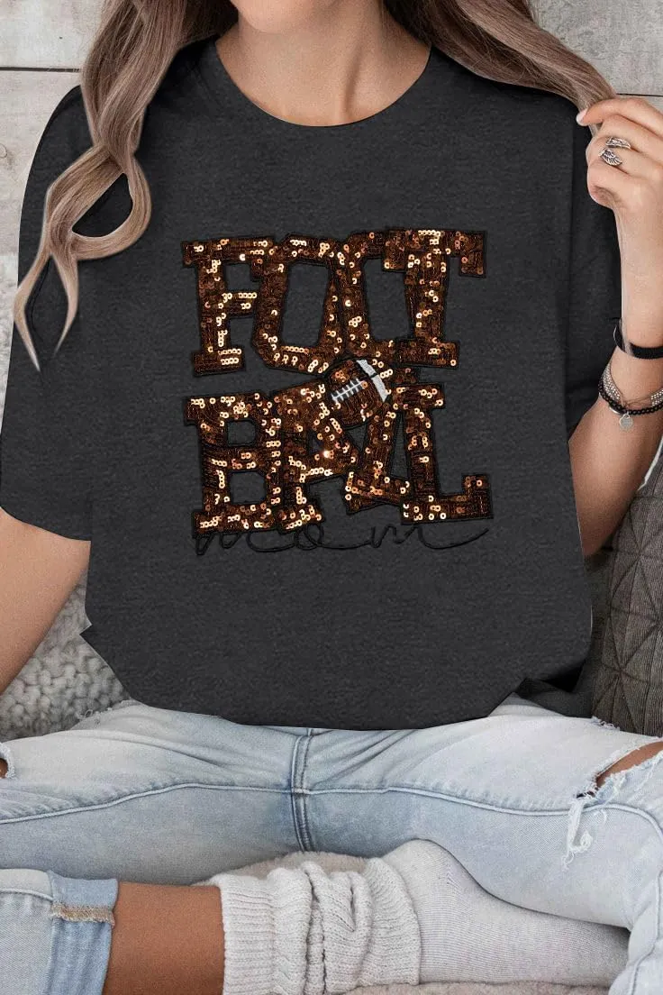ASTANFY Game Day Shirts Oversized Tshirts: Football Shirts for Women Sequin Shirt Fall Graphic Tees Short Sleeve Tops