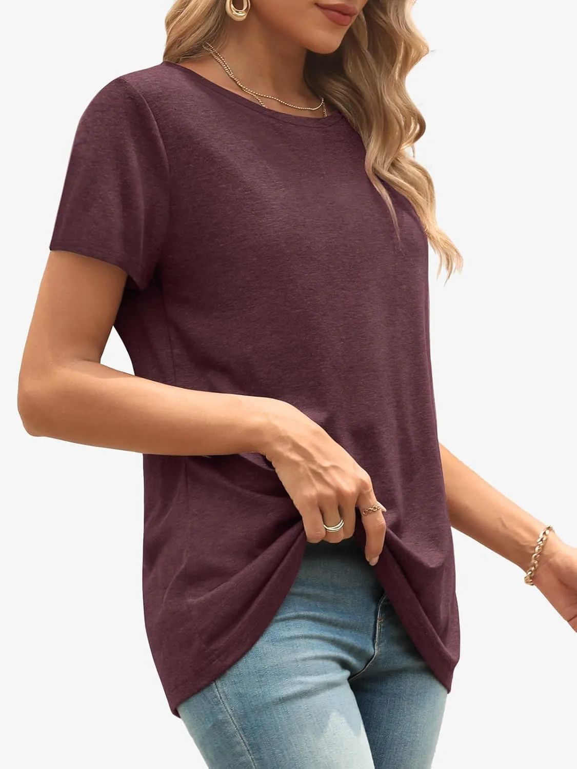 ATHMILE Womens T Shirt Summer Tops Short Sleeve Fashion Basic Casual Oversized Beach Vacation Clothes 2025 Trendy