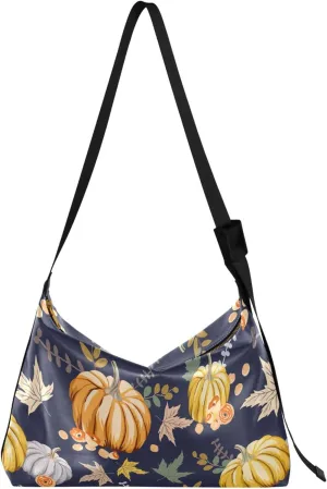 Autumn Pumpkin Maple Leaf Thanksgiving Women Leather Handbags Hobo Large Crossbody Purses Leaf Womens Shoulder Purse