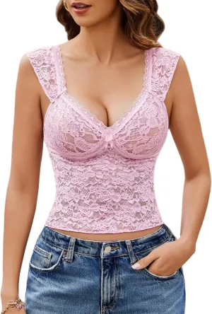 Avidlove Lace Tops for Women V Neck Crop Camisole Sleeveless Sexy Y2k Shirt Going Out Outfits 2025 Trendy