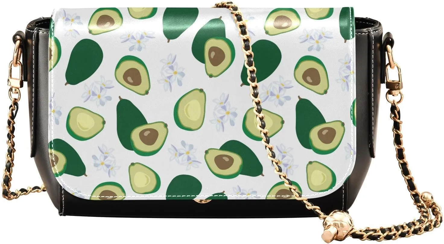Avocado and Fruit Pulp Crossbody Bags for Women, Trendy Small Shoulder Bag, PU Leather Clutch Purse Underarm Handbag Satchel HandBag with Adjustable Metal Chain