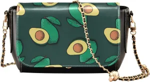 Avocado on Dark Green Background Crossbody Bags for Women, Trendy Small Shoulder Bag, PU Leather Clutch Purse Underarm Handbag Satchel HandBag with Adjustable Metal Chain