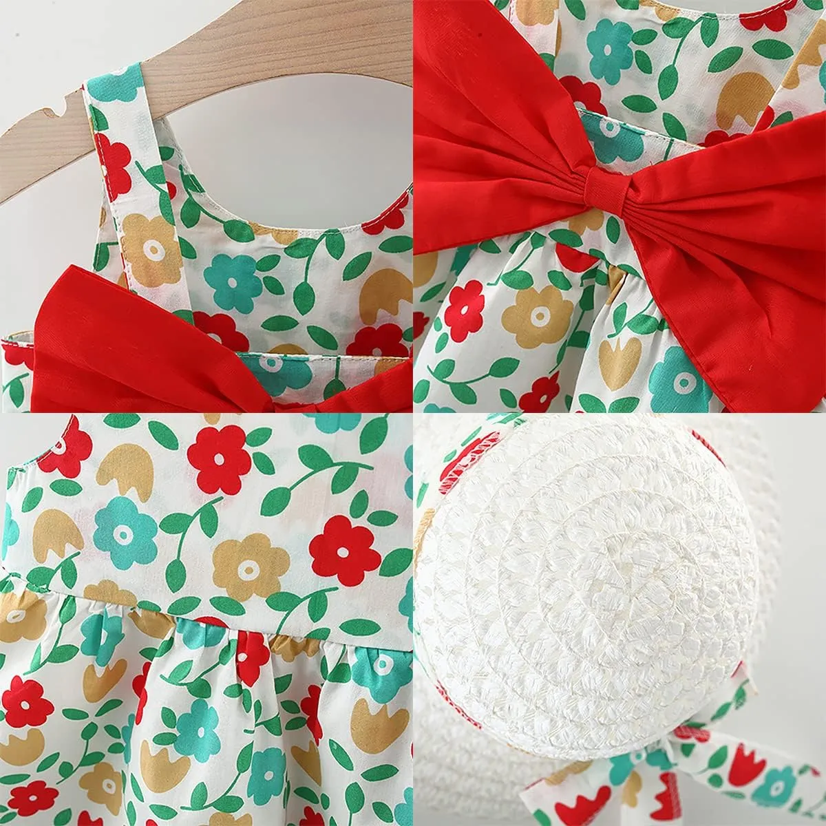 Baby Girl Tutu Summer Dress Sleeveless Casual Floral Backless Princess Dresses Swing Sundress Skirt with Straw Hat Beachwear