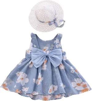 Baby Girl Tutu Summer Dress Sleeveless Casual Floral Backless Princess Dresses Swing Sundress Skirt with Straw Hat Beachwear