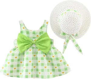 Baby Girl Tutu Summer Dress Sleeveless Casual Floral Backless Princess Dresses Swing Sundress Skirt with Straw Hat Beachwear