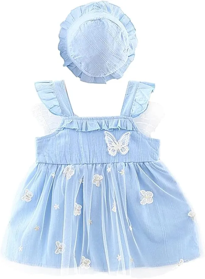 Baby Girl Tutu Summer Dress Sleeveless Casual Floral Backless Princess Dresses Swing Sundress Skirt with Straw Hat Beachwear