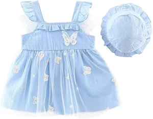 Baby Girl Tutu Summer Dress Sleeveless Casual Floral Backless Princess Dresses Swing Sundress Skirt with Straw Hat Beachwear