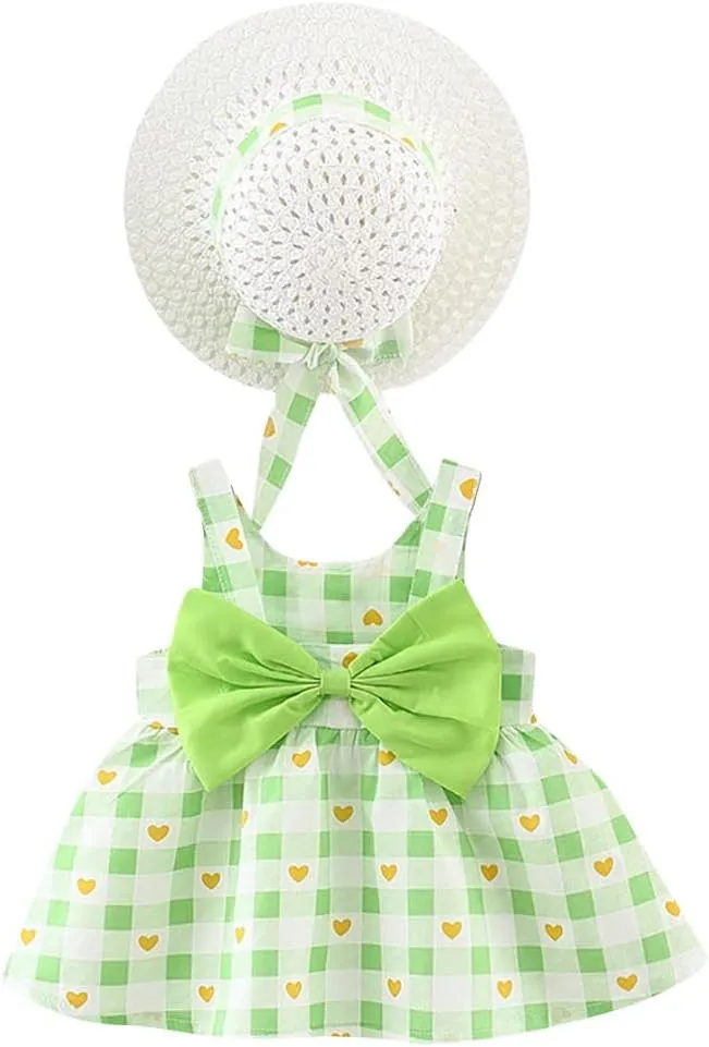 Baby Girl Tutu Summer Dress Sleeveless Casual Floral Backless Princess Dresses Swing Sundress Skirt with Straw Hat Beachwear