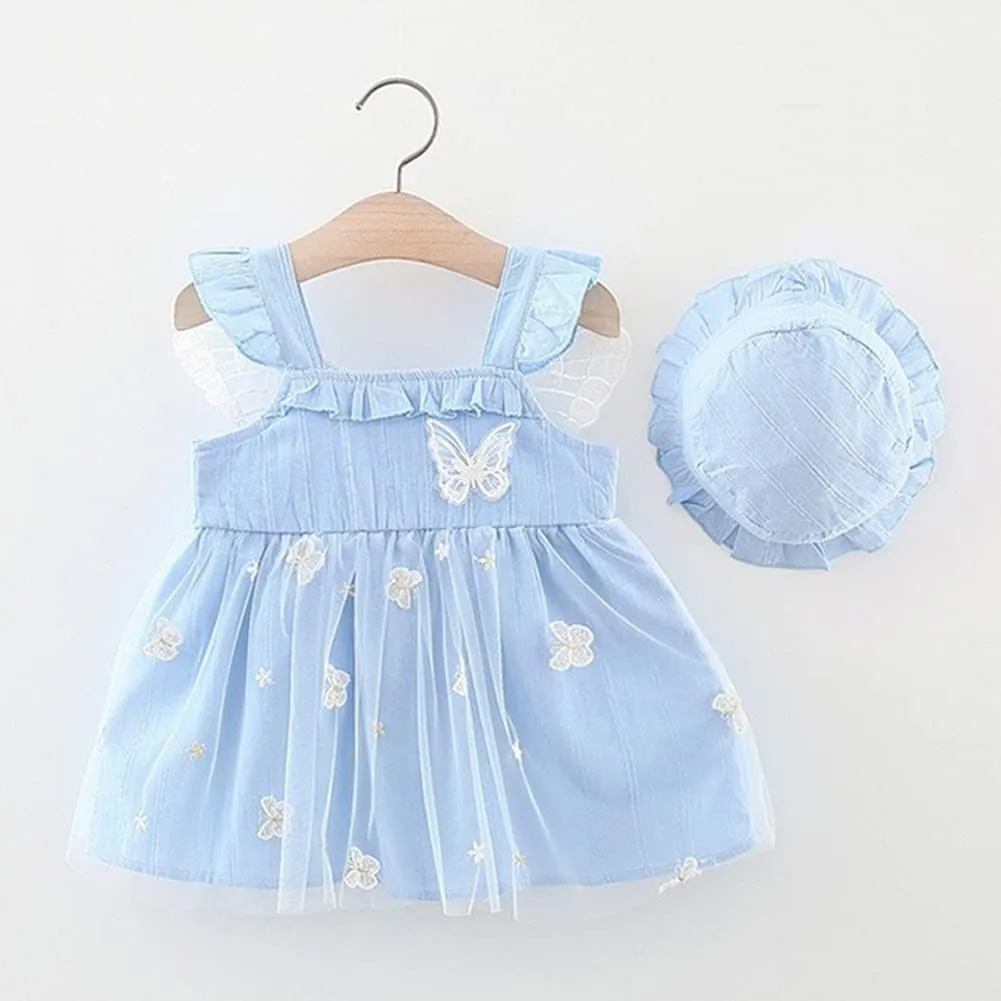 Baby Girl Tutu Summer Dress Sleeveless Casual Floral Backless Princess Dresses Swing Sundress Skirt with Straw Hat Beachwear