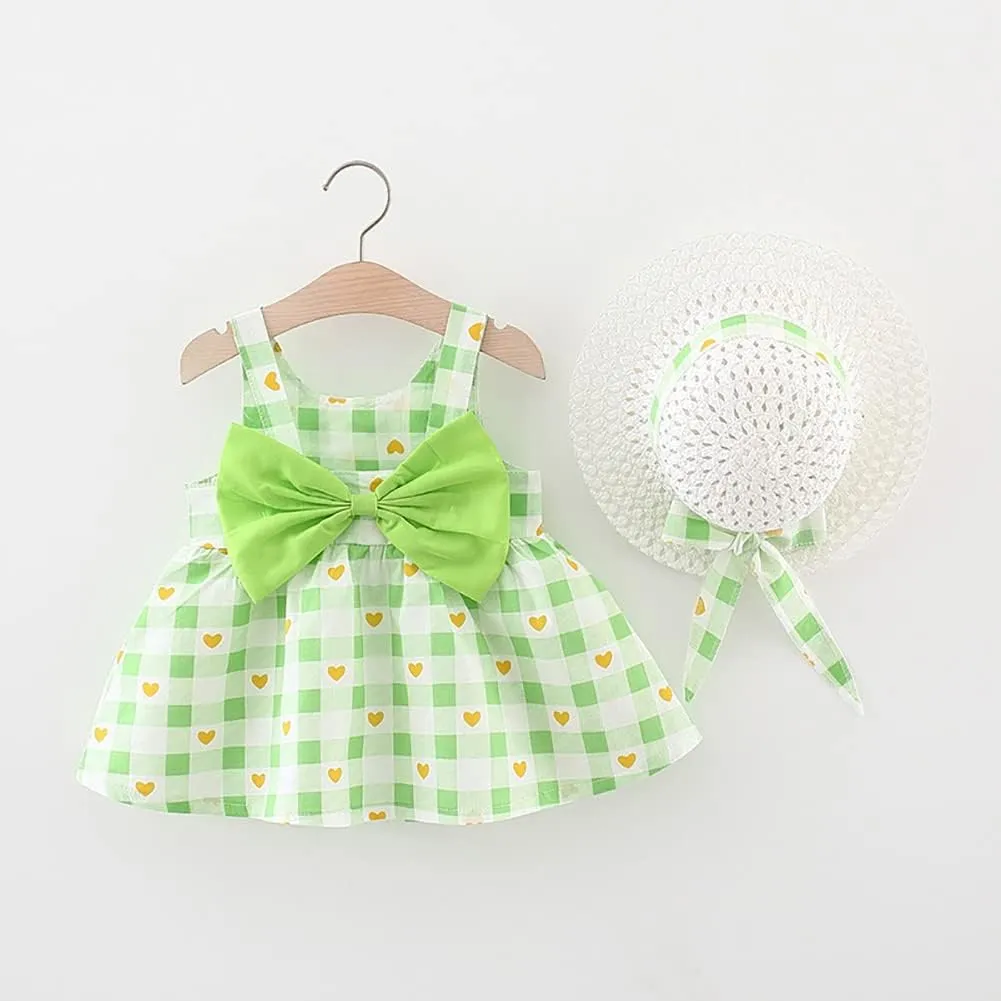 Baby Girl Tutu Summer Dress Sleeveless Casual Floral Backless Princess Dresses Swing Sundress Skirt with Straw Hat Beachwear