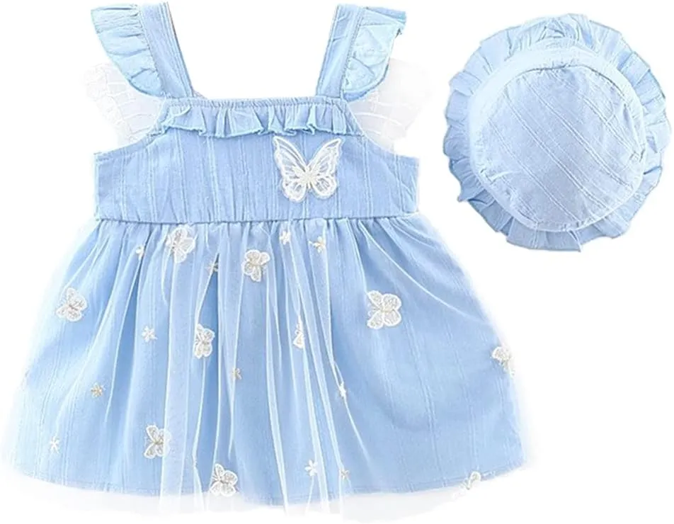 Baby Girl Tutu Summer Dress Sleeveless Casual Floral Backless Princess Dresses Swing Sundress Skirt with Straw Hat Beachwear
