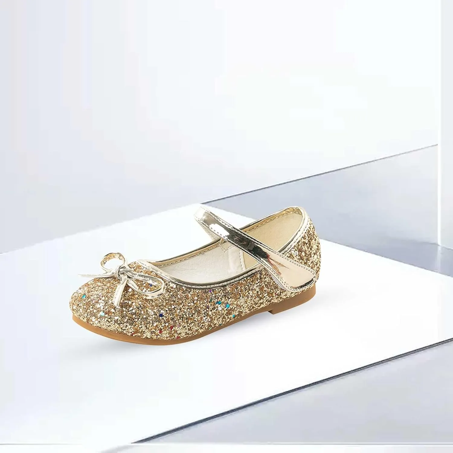 Baby Girls Glitter Bow Dress Dance Shoes Sandals ow Heels Rubber Soft Sole Non Slip Princess Shoes Pearl Sequins Loafers