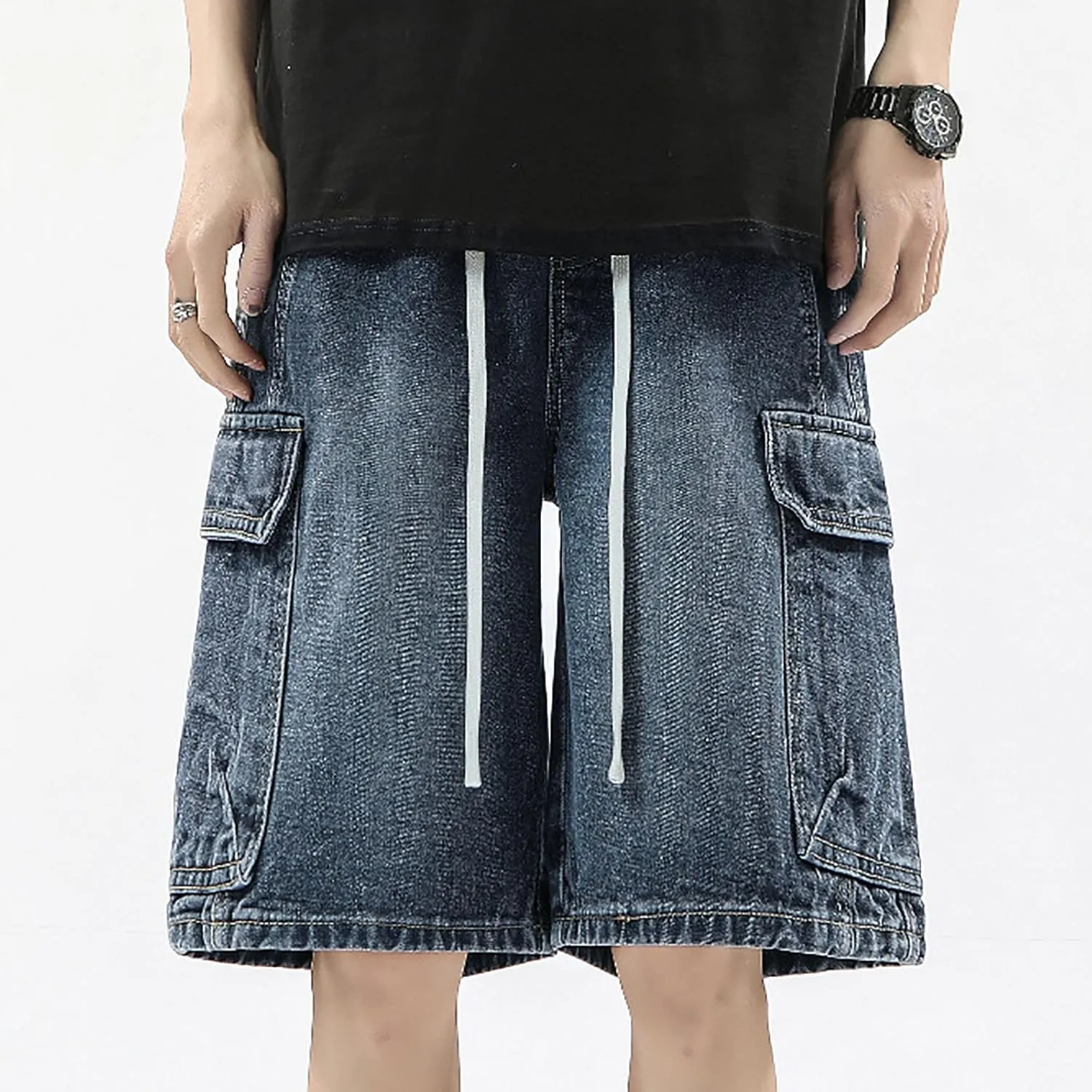 Baggy Jean Shorts for Men Casual Summer Loose Fit Y2K Hip Hop Skateboard Denim Shorts 2025 Trendy Streetwear