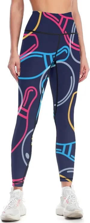 BAIKUTOUAN Bowling Ball Bowling Pins Women's Yoga Pants High Waist Tummy Control Leggings Sports Trousers XL