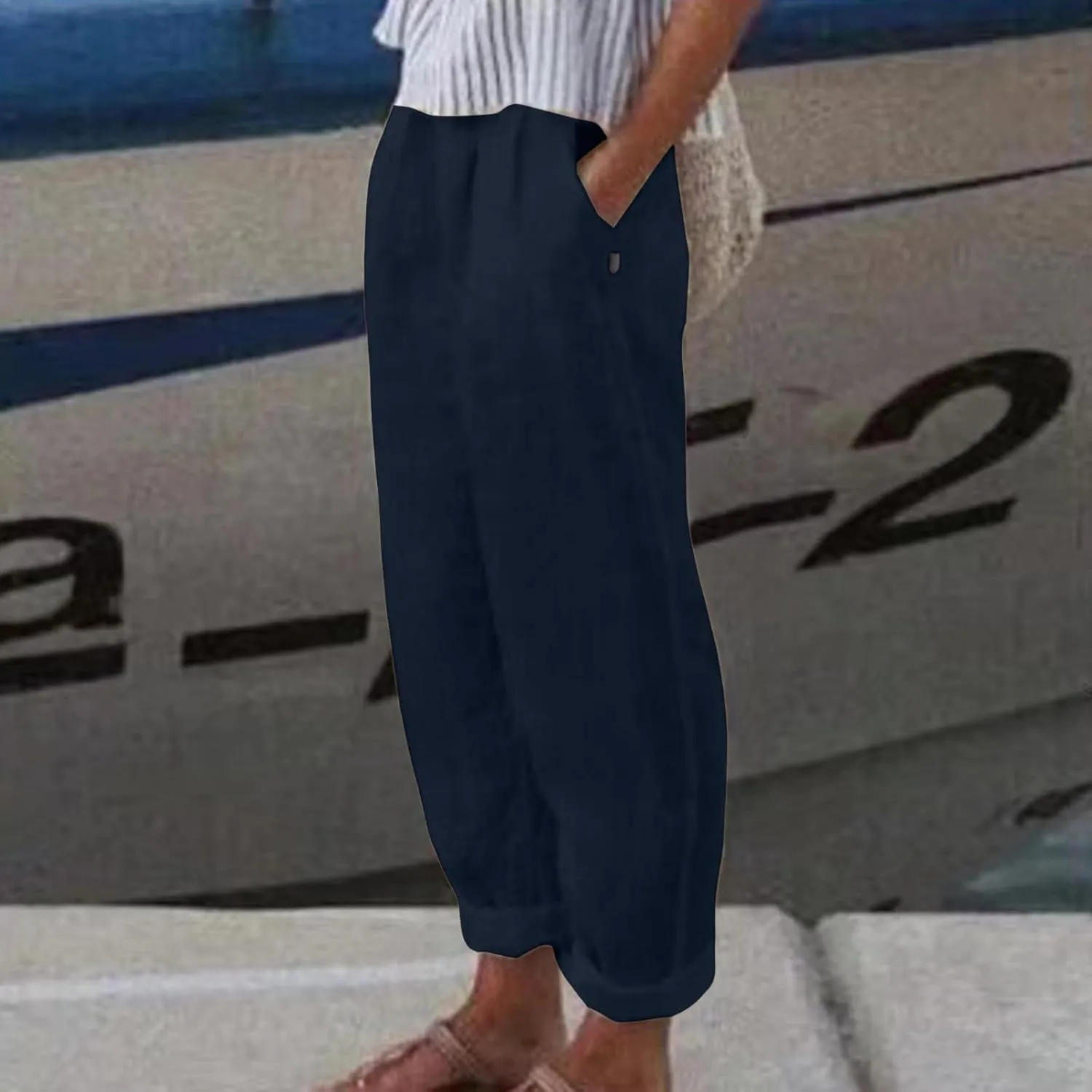 Beach Pants for Women Trendy 2025 Lounge Loose Drawstring Elastic Waist Pant Trousers Casual Summer Slacks Clothes