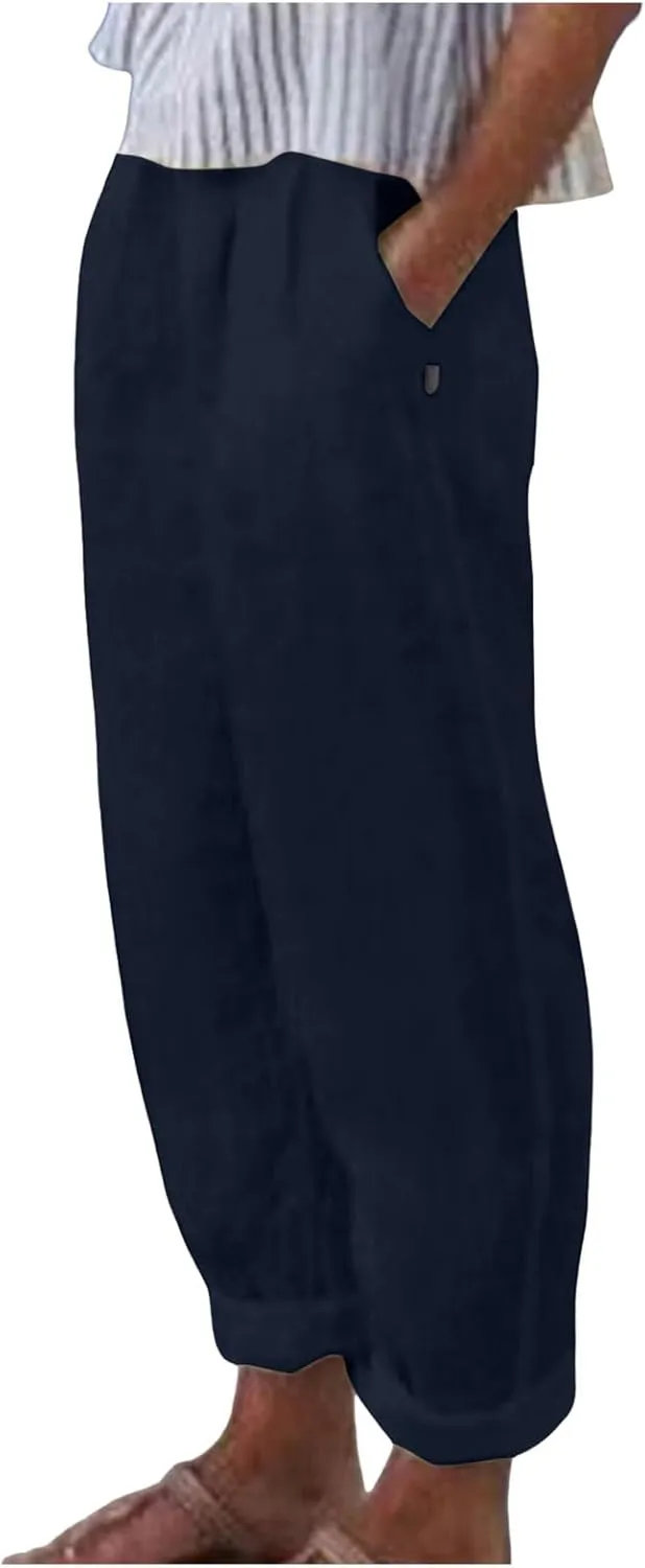 Beach Pants for Women Trendy 2025 Lounge Loose Drawstring Elastic Waist Pant Trousers Casual Summer Slacks Clothes