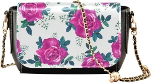 Beautiful Violet Roses Crossbody Bags for Women, Trendy Small Shoulder Bag, PU Leather Clutch Purse Underarm Handbag Satchel HandBag with Adjustable Metal Chain