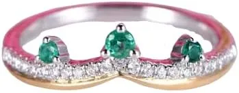 BeBold 1.2ct Round Cut Created Green Emerald Engagement Ring for Women Crown Tiara Sterling Silver Dual Tone Plated