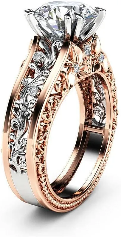 BeBold 1.5ct Round Cut Simulated Diamond CZ Engagement Ring for Women Sterling Silver Dual Tone Plated Filigree Vintage Inspired