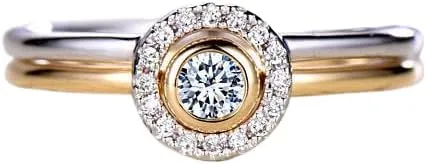 BeBold 1ct Round Simulated Diamond CZ Engagement Ring for Women Sterling Silver Dual Tone Plated Unique Promise Bridal Set