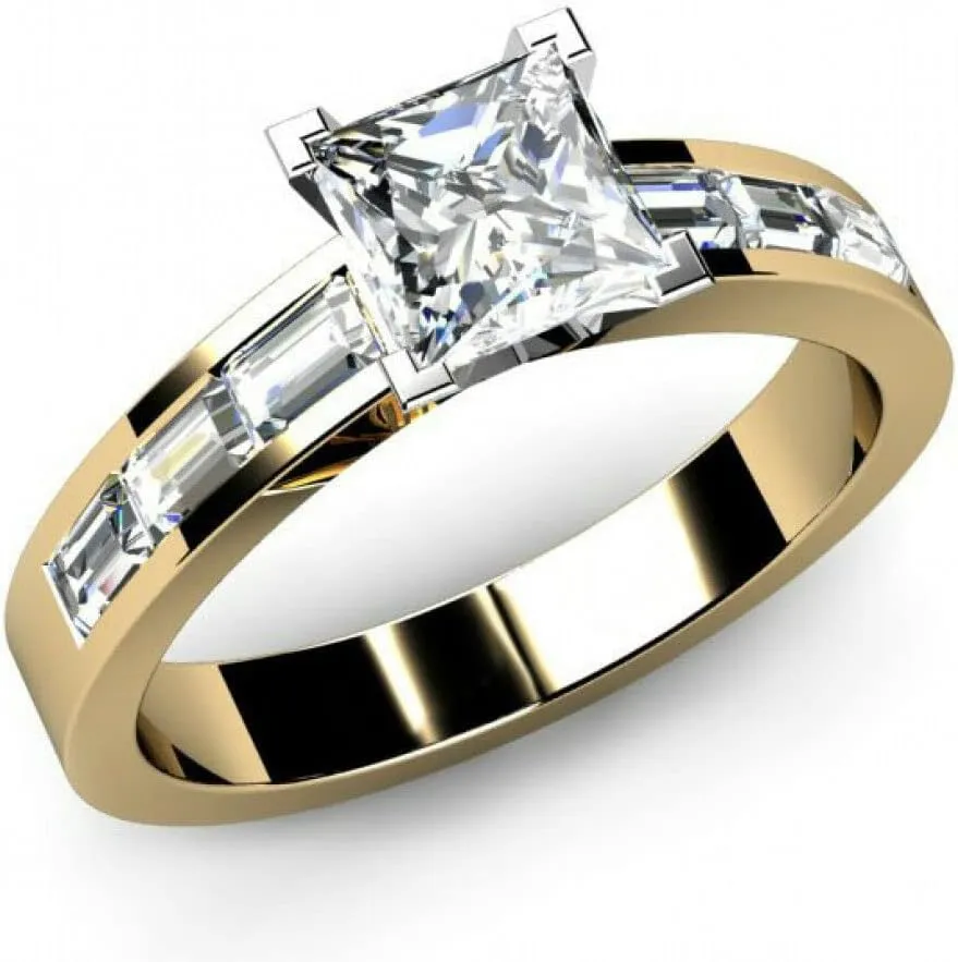 BeBold 2.1ct Princess Cut Simulated Diamond CZ Dual Tone Engagement Ring for Women Yellow Gold Plated